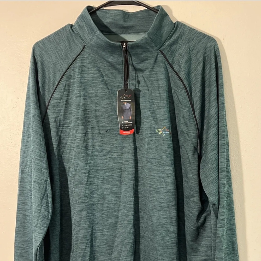 Greg Norman Mens 1/2 Half Zip Shirt L Large Play Dry LS Green Frst Golf NEW